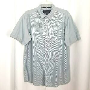 Broken Threads Men's Size L Gray & White Striped Short Sleeve Button-Down Shirt
